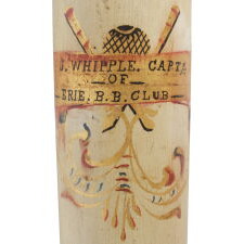 OVER-SIZED, PAINT-DECORATED BASEBALL BAT, PRESENTED TO "J. WHIPPLE" OF THE "ERIE BASEBALL CLUB," CA 1858-1870's