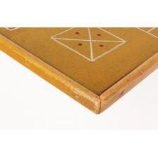PAINT-DECORATED "SNOWFLAKE" PARCHEESI GAMEBOARD IN CHEDDAR YELLOW & RED, circa 1885
