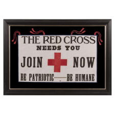 EXCEPTIONAL RED CROSS BANNER WITH WHIMSICAL LETTERING AND A TERRIFIC SLOGAN, WWI (U.S. INVOLVEMENT 1917-18), ONE OF APPROXIMATELY THREE EXAMPLES PRESENTLY IDENTIFIED