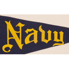 UNITED STATES NAVAL ACADEMY PENNANT WITH "BILL THE GOAT" MASCOT AND WHIMSICAL LETTERING, circa 1930-1950’s