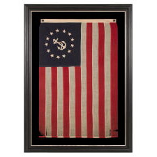 ANTIQUE AMERICAN PRIVATE YACHT FLAG / ENSIGN, WITH 13 STARS & A CANTED ANCHOR, MADE BY WM. H. HORSTMANN CO., PHILADELPHIA, circa 1893 – 1920’s