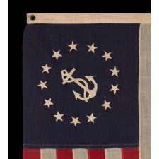 ANTIQUE AMERICAN PRIVATE YACHT FLAG / ENSIGN, WITH 13 STARS & A CANTED ANCHOR, MADE BY WM. H. HORSTMANN CO., PHILADELPHIA, circa 1893 – 1920’s