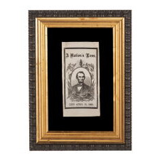 "A NATION'S LOSS": SILK, 1865, ABRAHAM LINCOLN MOURNING RIBBON IN AN ESPECIALLY ATTRACTIVE PORTRAIT DESIGN