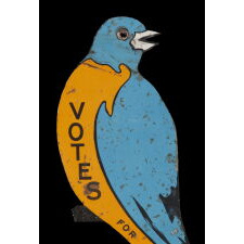 SUFFRAGE "BLUE BIRD": ENAMELED TIN SIGN, COMMISSIONED BY GERTRUDE LEONARD & TERESA CROWLEY FOR THE MASSACHUSETTS WOMAN SUFFRAGE ASSOCIATION, FOR ITS EASTERN CAMPAIGN, 1915
