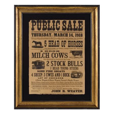 LANCASTER COUNTY, PENNSYLVANIA FARM SALE BROADSIDE IN A LARGE SCALE, WITH GREAT GERMANIC TEXT & GRAPHICS, 1918