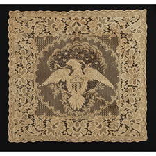 LEAVER'S LACE TABLE COVER WITH PATRIOTIC EAGLE, 1876-1890's