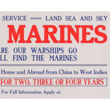 EXTRAORDINARY MARINE CORPS RECRUITMENT POSTER BY SIDNEY RIESENBERG (1885-1971), WITH SHARPLY APPOINTED OFFICERS STROLLING IN AN EXOTIC LOCAL, LIKELY DERNA OR MARRAKESH (i.e., “THE SHORES OF TRIPOLI”), circa 1913-1918