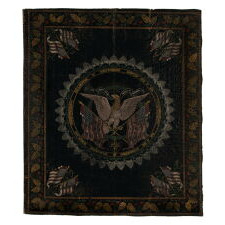 MONUMENTAL, HAND-PAINTED & BLOCK-PRINTED BANNER, MADE FOR THE 1876 CENTENNIAL INTERNATIONAL EXPOSITION IN PHILADELPHIA, WITH A SPREAD-WINGED EAGLE, CROSSED FLAGS, AND THE NAMES OF 37 STATES; EXTREMELY RARE; ARGUABLY THE MOST ELABORATE OF ALL KNOWN TEXTILES PRODUCED FOR THE EVENT