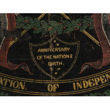 MONUMENTAL, HAND-PAINTED & BLOCK-PRINTED BANNER, MADE FOR THE 1876 CENTENNIAL INTERNATIONAL EXPOSITION IN PHILADELPHIA, WITH A SPREAD-WINGED EAGLE, CROSSED FLAGS, AND THE NAMES OF 37 STATES; EXTREMELY RARE; ARGUABLY THE MOST ELABORATE OF ALL KNOWN TEXTILES PRODUCED FOR THE EVENT