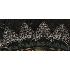 MONUMENTAL, HAND-PAINTED & BLOCK-PRINTED BANNER, MADE FOR THE 1876 CENTENNIAL INTERNATIONAL EXPOSITION IN PHILADELPHIA, WITH A SPREAD-WINGED EAGLE, CROSSED FLAGS, AND THE NAMES OF 37 STATES; EXTREMELY RARE; ARGUABLY THE MOST ELABORATE OF ALL KNOWN TEXTILES PRODUCED FOR THE EVENT