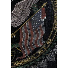 MONUMENTAL, HAND-PAINTED & BLOCK-PRINTED BANNER, MADE FOR THE 1876 CENTENNIAL INTERNATIONAL EXPOSITION IN PHILADELPHIA, WITH A SPREAD-WINGED EAGLE, CROSSED FLAGS, AND THE NAMES OF 37 STATES; EXTREMELY RARE; ARGUABLY THE MOST ELABORATE OF ALL KNOWN TEXTILES PRODUCED FOR THE EVENT