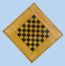 MUSTARD YELLOW AND BLUE PARCHEESI GAME BOARD: