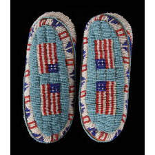 NATIVE AMERICAN CHILD'S MOCCASINS WITH FLAG IMAGERY, PROBABLY SIOUX, ca 1890
