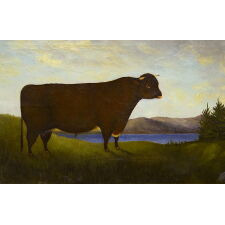AMERICAN FOLK PORTRAIT OF A BULL, UPSTATE NEW YORK, signed & DATED 1885