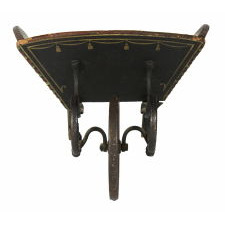 PAINT-DECORATED, CARRIAGE-STRIPED, CHILD’S WHEELBARROW, WITH EXCEPTIONAL IRON WORK AND PAINT-DECORATED SURFACE, ATTRIBUTED TO A SLEDMAKER IN PARIS HILL, MAINE, CA 1870-90