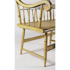 PAINT-DECORATED AND GILD-STENCILED SETTEE IN CANARY YELLOW WITH EXCEPTIONAL SURFACE, PENNSYLVANIA OR MARYLAND, 1820-1840