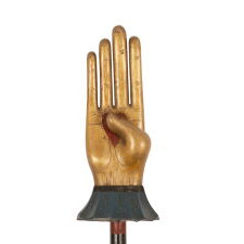 EXCEPTIONAL, PAINT-DECORATED ODD FELLOWS HEART-IN-HAND STAFF, WITH GREAT FOLK QUALITIES, circa 1875