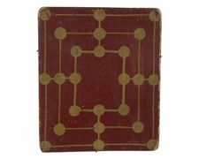 PAINTED, AMERICAN, FOX & GEESE GAME  BOARD IN SCARLET RED AND MUSTARD, 1840-60