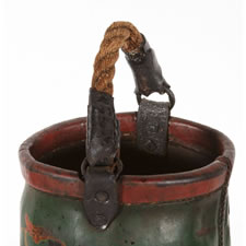PAINTED FIRE BUCKET WITH BOLD COLORS, PROBABLY MECHANICSBURG, PENNSYLVANIA, ca 1810-30