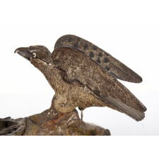 PAINTED, MECHANICAL, CAST IRON BANK WITH AN EAGLE FEEDING EAGLETS, MADE BY STEVENS, circa 1883