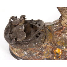 PAINTED, MECHANICAL, CAST IRON BANK WITH AN EAGLE FEEDING EAGLETS, MADE BY STEVENS, circa 1883