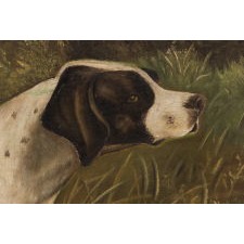 PAINTING OF 2 HUNTING DOGS ON WOODEN PANEL, AMERICAN, CIRCA 1840-1870, SIGNED “M.W. CARPENTER”