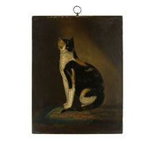PAINTING OF A CAT ON WOODEN PANEL, 2ND QUARTER 19TH CENTURY