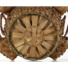 PASSAMAQUODDY (MAINE) NATIVE AMERICAN SEWING BASKET WITH AN EXTRAORDINARILY EXUBERANT DESIGN, DATED 1891 WITH A PENCILED INSCRIPTION