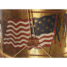 PATRIOTIC AMERICAN TOY DRUM WITH OPPOSING FLAGS, PROBABLY SPANISH AMERICAN WAR ERA (1898)