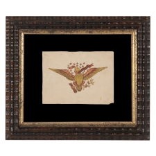 PATRIOTIC WATERCOLOR OF AN EAGLE, IN THE FORM OF THE FEDERAL ARMS, WITH 13 RANDOMLY PLACED STARS, LIKELY DATING TO THE WAR OF 1812 (1812-1815)