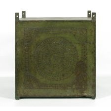 PENNSYLVANIA HANGING PIE SAFE, IN FIRST SURFACE GREEN PAINT, WITH CIRCULAR MEDALLION AND OPPOSING FAN DECORATION, CIRCA 1850-1880