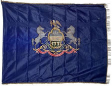 PRE-1875 PENNSYLVANIA STATE STANDARD, HAND-PAINTED CREST ON SILK, BULLION FRINGE