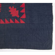 PRINCESS FEATHER QUILT IN PATRIOTIC COLORS, STUNNING & HIGHLY UNUSUAL WITH SOLID RED ON A DARK BLUE GROUND, CIRCA 1870-1885