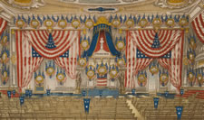 1868 PRINT OF TAMMANY HALL, DECORATED FOR THE 1868 DEMOCRATIC CONVENTION, NEW YORK CITY