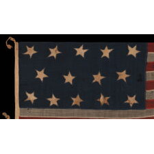 EXTREMELY RARE 14-STAR, 13-STRIPE FLAG, LIKELY MADE DURING THE ANTEBELLUM WITH AN ABOLITIONIST MESSAGE, ENTIRELY HAND-SEWN AND WITH ENDEARING WEAR FROM OBVIOUS USE, POSSIBLY OF U.S. NAVY ORIGIN, circa 1846-1848; EXHIBITED AT THE MUSEUM OF THE AMERICAN REVOLUTION FROM JUNE – SEPTEMBER, 2021