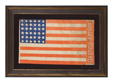 RARE 36 STAR PARADE FLAG, MADE FOR THE 1880 PRESIDENTIAL CAMPAIGN OF GARFIELD AND ARTHUR