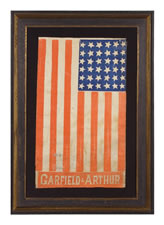 RARE 36 STAR PARADE FLAG, MADE FOR THE 1880 PRESIDENTIAL CAMPAIGN OF GARFIELD AND ARTHUR