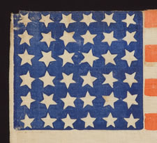 RARE 36 STAR PARADE FLAG, MADE FOR THE 1880 PRESIDENTIAL CAMPAIGN OF GARFIELD AND ARTHUR