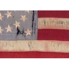 RARE AND BEAUTIFUL 38 STAR ANTIQUE AMERICAN FLAG, AN INDIAN WARS PERIOD FLANK GUIDON OF THE 4th U.S. INFANTRY, WITH A MEDALLION CONFIGURATION SURROUNDING THE NUMERAL “4,” AND EXTRAORDINARY PRESENTATION FROM LEGITIMATE USE; REFLECTS THE PERIOD WHEN COLORADO WAS THE MOST RECENT STATE TO JOIN THE UNION, circa 1876-1889