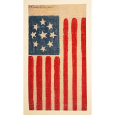 RARE 9 STAR PARADE FLG WITH AN OVAL MEDALLION CONFIGURATION, PROBABLY WITH A NEW HAMPSHIRE RELATIONSHIP, THOUGH POSSIBLY CONFEDERATE SYMPATHIZER, 1876-1900