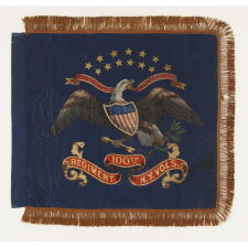 RARE CIVIL WAR PERIOD FEDERAL STANDARD STYLE FLANK GUIDON OF THE 100TH NEW YORK VOLUNTEER INFANTRY, HAND-PAINTED AND GILDED ON SILK, 1862-1865
