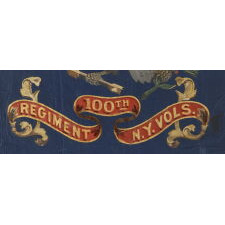 RARE CIVIL WAR PERIOD FEDERAL STANDARD STYLE FLANK GUIDON OF THE 100TH NEW YORK VOLUNTEER INFANTRY, HAND-PAINTED AND GILDED ON SILK, 1862-1865