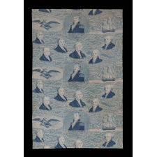 RARE AND EARLY YARD GOODS TEXTILE, MADE FOR THE 1829 INAUGURATION OF ANDREW JACKSON, ROLLER PRINTED IN A STRIKING SHADE OF CORNFLOWER BLUE