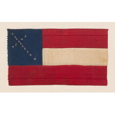 EXTRAORDINARY CONFEDERATE BIBLE FLAG IN THE FIRST NATIONAL FORMAT, MADE OF SILK RIBBON, WITH 14 EMBROIDERED STARS ARRANGED IN THE FORM OF A CANTED CHRISTIAN CROSS; ONE OF JUST THREE KNOWN EXAMPLES WITH A VARIANT OF THIS MAGNIFICENT STAR FORMATION