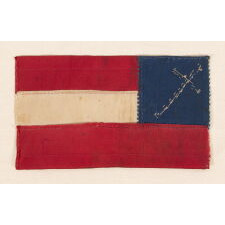 EXTRAORDINARY CONFEDERATE BIBLE FLAG IN THE FIRST NATIONAL FORMAT, MADE OF SILK RIBBON, WITH 14 EMBROIDERED STARS ARRANGED IN THE FORM OF A CANTED CHRISTIAN CROSS; ONE OF JUST THREE KNOWN EXAMPLES WITH A VARIANT OF THIS MAGNIFICENT STAR FORMATION