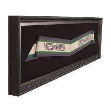 FULL, WRAP-AROUND, SILK SUFFRAGETTE SASH IN GREEN, WHITE, & VIOLET, WITH "VOTES FOR WOMEN" TEXT, DESIGNED BY SYLVIA PANKHURST FOR THE WOMEN’S SOCIAL & POLITICAL UNION (U.K.), LIKELY PRODUCED BY TOYE &. COMPANY OF BIRMINGHAM, circa 1908 AND LIKELY SOLD BY AN AMERICAN-OWNED DEPARTMENT STORE IN THAT SAME CITY, GIFTED TO A BIRMINGHAM ACTIVIST & EDUCATOR