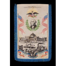 LARGE SCALE SOUVENIR STEVENSGRAPH, MADE TO CELEBRATE 100 YEARS OF AMERICAN INDEPENDENCE, BY JEAN-BAPTISTE CHAMPROMY & A. LARCHER, IN SAINT-ÉTIENNE, FRANCE, FOR PHILADELPHIA’S 1876 CENTENNIAL INTERNATIONAL EXPOSITION