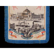 LARGE SCALE SOUVENIR STEVENSGRAPH, MADE TO CELEBRATE 100 YEARS OF AMERICAN INDEPENDENCE, BY JEAN-BAPTISTE CHAMPROMY & A. LARCHER, IN SAINT-ÉTIENNE, FRANCE, FOR PHILADELPHIA’S 1876 CENTENNIAL INTERNATIONAL EXPOSITION