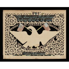 MASTERPIECE QUALITY SCHERENSCHNITTE, WITH A PATRIOTIC EAGLE AND REFERENCE TO THE 1844 NEW YORK CITY MAYORAL ELECTION OF PUBLISHING MAGNATE JAMES HARPER, SIGNED BY NY CAPENTER ROBERT W. LAWRENCE