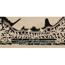 MASTERPIECE QUALITY SCHERENSCHNITTE, WITH A PATRIOTIC EAGLE AND REFERENCE TO THE 1844 NEW YORK CITY MAYORAL ELECTION OF PUBLISHING MAGNATE JAMES HARPER, SIGNED BY NY CAPENTER ROBERT W. LAWRENCE